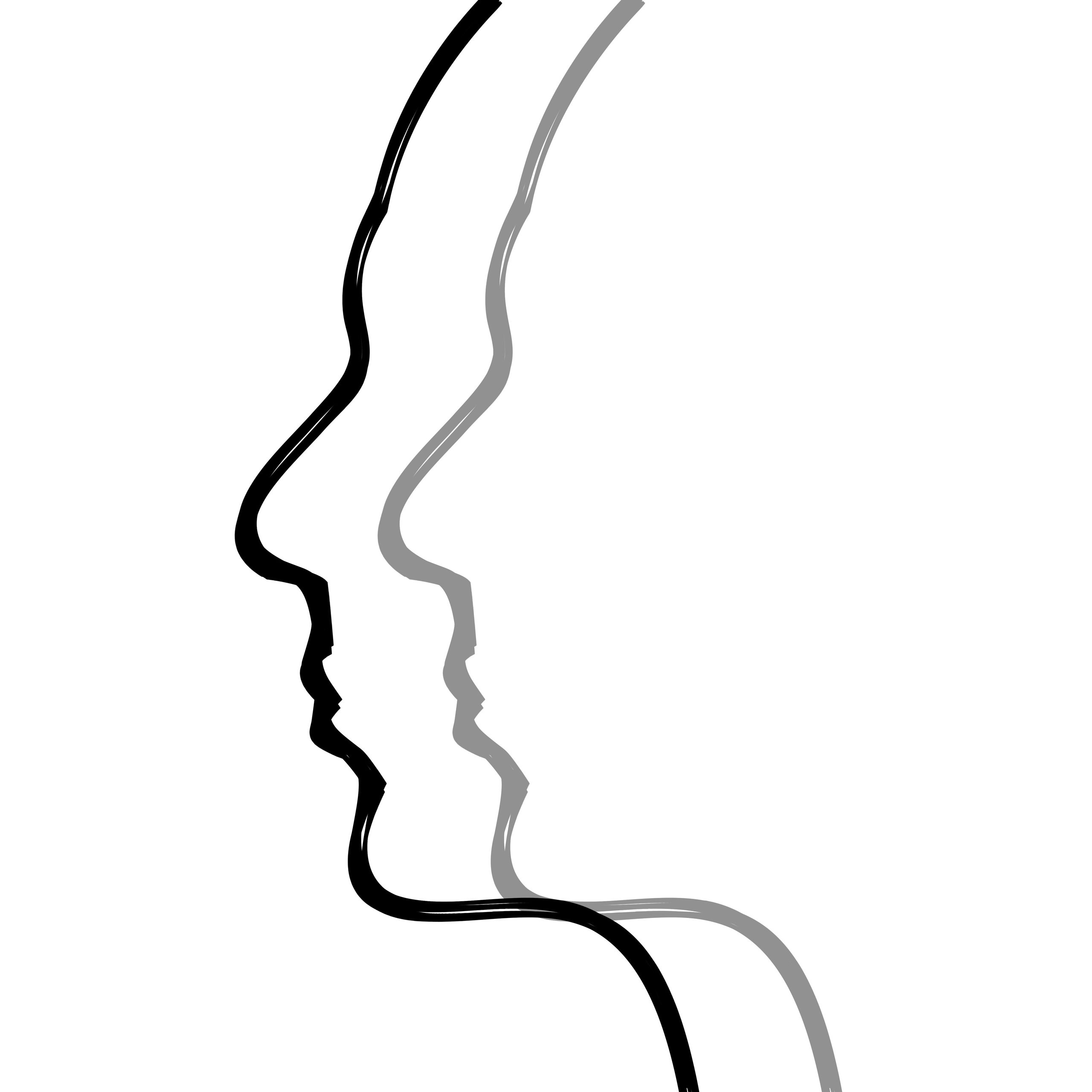 El perfil de una persona en color negro, pocos centímetros más hacia la derecha, el mismo perfil en color gris.